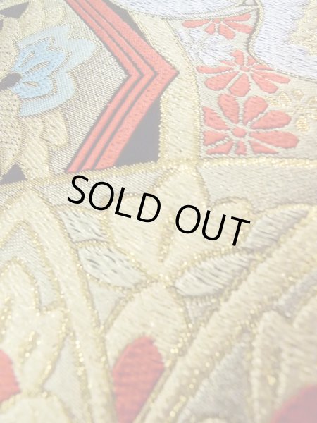 画像7: N0913A 袋帯 女性用着物 シルク（正絹）   黒 花 【中古】 【USED】 【リサイクル】 ★★★★☆ (7)