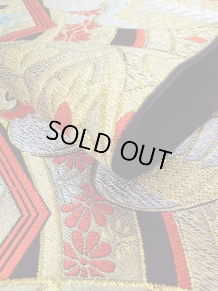 画像9: N0913A 袋帯 女性用着物 シルク（正絹）   黒 花 【中古】 【USED】 【リサイクル】 ★★★★☆ (9)