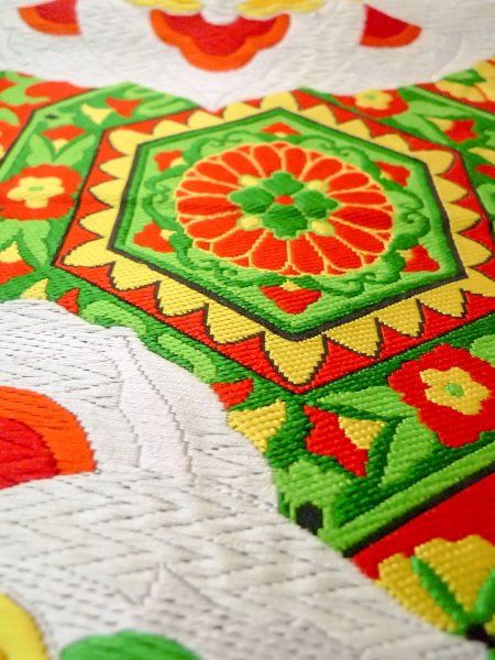 画像8: N0913D 袋帯 女性用着物 シルク(正絹)  鮮やか 黒 花 【中古】 【USED】 【リサイクル】 ★★★☆☆ (8)