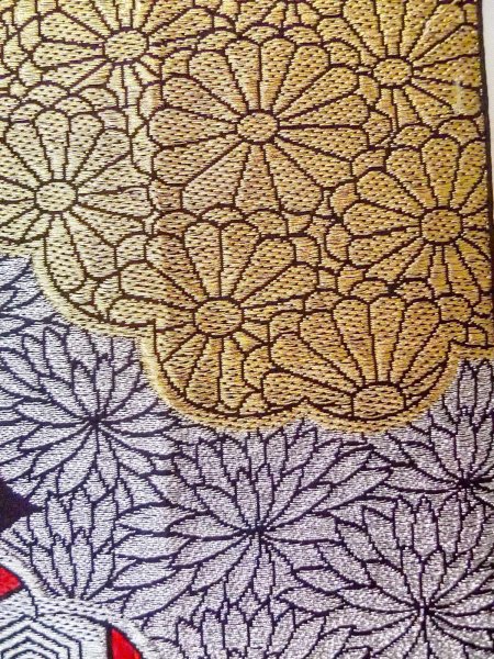 画像5: N0913E 袋帯 女性用着物 シルク(正絹)   黒 ぼたん 【中古】 【USED】 【リサイクル】 ★★★☆☆ (5)