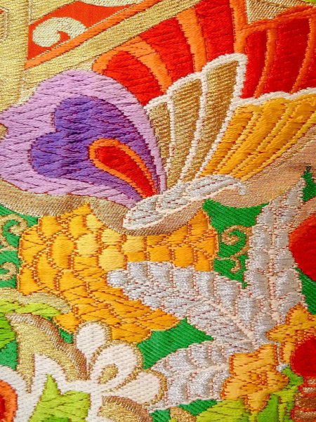 画像7: N0913G 袋帯 女性用着物 シルク(正絹)  鮮やか 橙色 桐 【中古】 【USED】 【リサイクル】 ★★★★☆ (7)