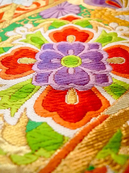 画像10: N0913G 袋帯 女性用着物 シルク(正絹)  鮮やか 橙色 桐 【中古】 【USED】 【リサイクル】 ★★★★☆ (10)