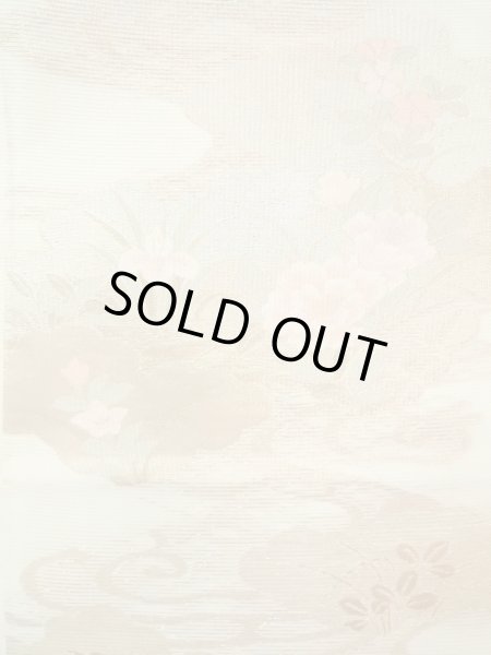 画像3: N0913I 袋帯 女性用着物 シルク（正絹）  淡い 緑色 ぼたん 【中古】 【USED】 【リサイクル】 ★★★★☆ (3)