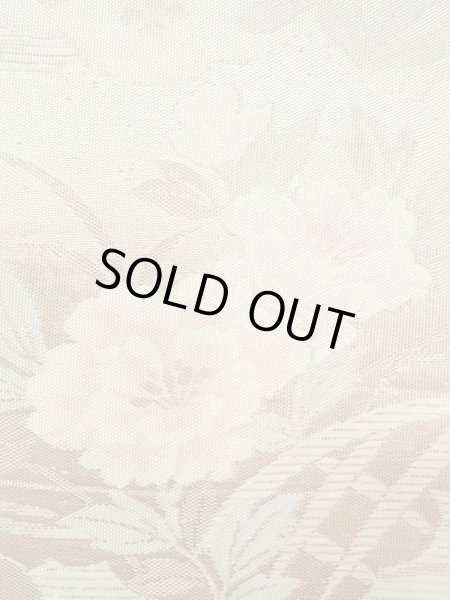 画像4: N0913I 袋帯 女性用着物 シルク（正絹）  淡い 緑色 ぼたん 【中古】 【USED】 【リサイクル】 ★★★★☆ (4)