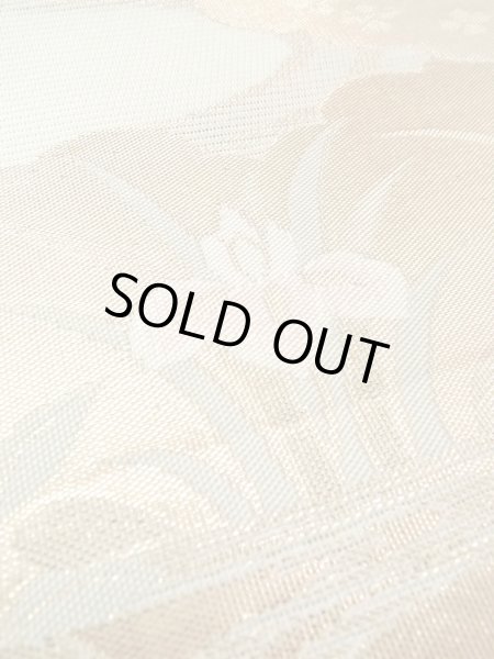 画像10: N0913I 袋帯 女性用着物 シルク（正絹）  淡い 緑色 ぼたん 【中古】 【USED】 【リサイクル】 ★★★★☆ (10)