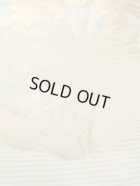 画像11: N0913I 袋帯 女性用着物 シルク（正絹）  淡い 緑色 ぼたん 【中古】 【USED】 【リサイクル】 ★★★★☆ (11)