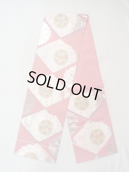 画像1: N0913J 袋帯 女性用着物 シルク（正絹）   桃色 花 【中古】 【USED】 【リサイクル】 ★★★☆☆ (1)