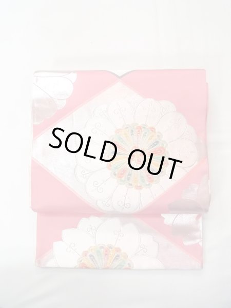 画像2: N0913J 袋帯 女性用着物 シルク（正絹）   桃色 花 【中古】 【USED】 【リサイクル】 ★★★☆☆ (2)