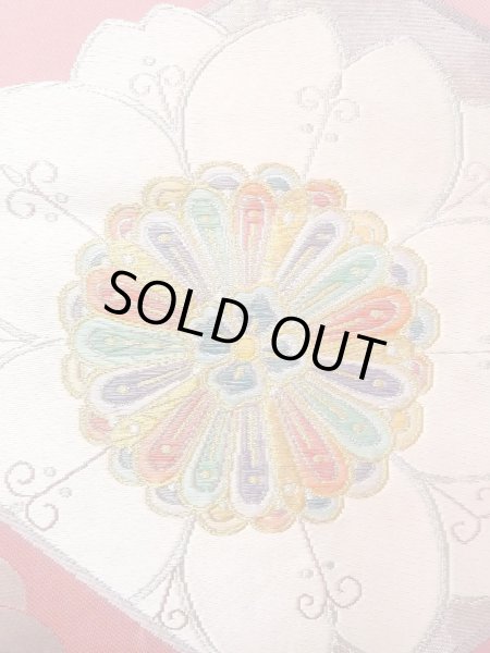 画像6: N0913J 袋帯 女性用着物 シルク（正絹）   桃色 花 【中古】 【USED】 【リサイクル】 ★★★☆☆ (6)