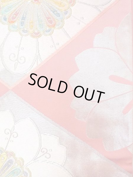 画像8: N0913J 袋帯 女性用着物 シルク（正絹）   桃色 花 【中古】 【USED】 【リサイクル】 ★★★☆☆ (8)