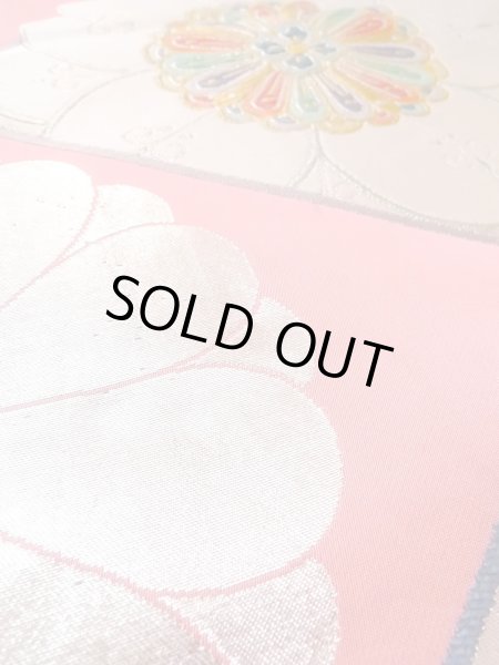 画像12: N0913J 袋帯 女性用着物 シルク（正絹）   桃色 花 【中古】 【USED】 【リサイクル】 ★★★☆☆ (12)