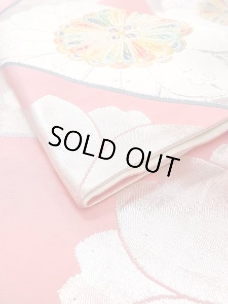 画像13: N0913J 袋帯 女性用着物 シルク（正絹）   桃色 花 【中古】 【USED】 【リサイクル】 ★★★☆☆ (13)