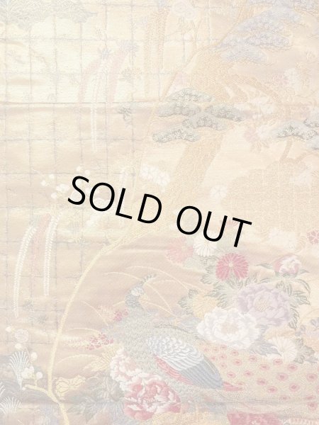 画像3: N0913L 袋帯 女性用着物 シルク（正絹）  光沢のある 金色 ぼたん 【中古】 【USED】 【リサイクル】 ★★★★☆ (3)