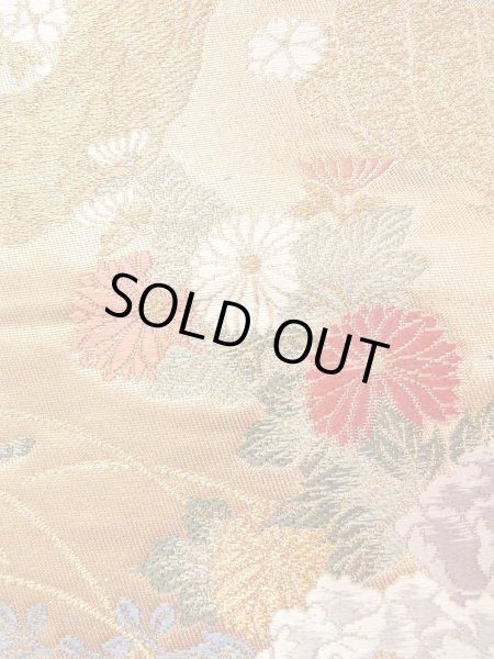 画像9: N0913L 袋帯 女性用着物 シルク（正絹）  光沢のある 金色 ぼたん 【中古】 【USED】 【リサイクル】 ★★★★☆ (9)