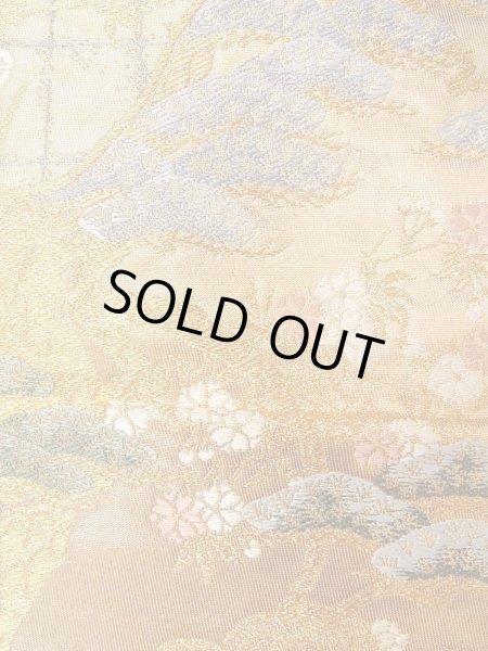 画像11: N0913L 袋帯 女性用着物 シルク（正絹）  光沢のある 金色 ぼたん 【中古】 【USED】 【リサイクル】 ★★★★☆ (11)