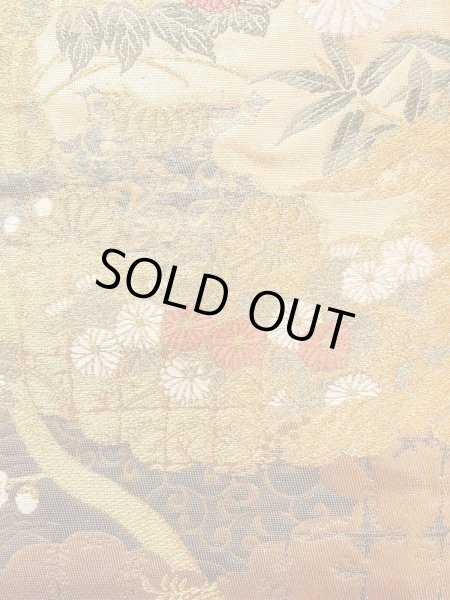 画像13: N0913L 袋帯 女性用着物 シルク（正絹）  光沢のある 金色 ぼたん 【中古】 【USED】 【リサイクル】 ★★★★☆ (13)