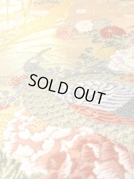 画像16: N0913L 袋帯 女性用着物 シルク（正絹）  光沢のある 金色 ぼたん 【中古】 【USED】 【リサイクル】 ★★★★☆ (16)
