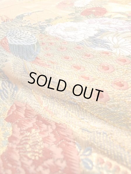 画像18: N0913L 袋帯 女性用着物 シルク（正絹）  光沢のある 金色 ぼたん 【中古】 【USED】 【リサイクル】 ★★★★☆ (18)