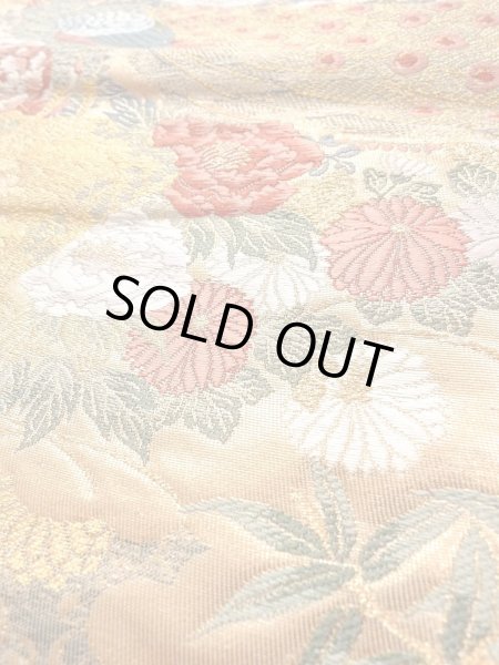 画像20: N0913L 袋帯 女性用着物 シルク（正絹）  光沢のある 金色 ぼたん 【中古】 【USED】 【リサイクル】 ★★★★☆ (20)