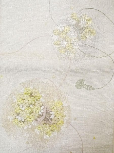 画像3: N0913M 袋帯 女性用着物 シルク(正絹)   銀色 花 【中古】 【USED】 【リサイクル】 ★★☆☆☆ (3)