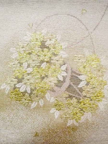 画像5: N0913M 袋帯 女性用着物 シルク(正絹)   銀色 花 【中古】 【USED】 【リサイクル】 ★★☆☆☆ (5)