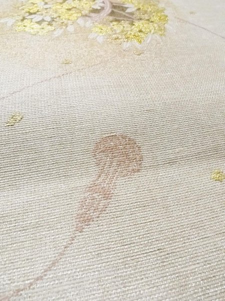 画像12: N0913M 袋帯 女性用着物 シルク(正絹)   銀色 花 【中古】 【USED】 【リサイクル】 ★★☆☆☆ (12)