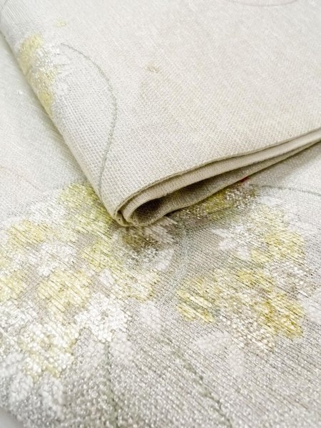 画像13: N0913M 袋帯 女性用着物 シルク(正絹)   銀色 花 【中古】 【USED】 【リサイクル】 ★★☆☆☆ (13)