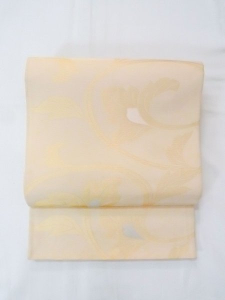 画像2: N0913N 袋帯 女性用着物 シルク(正絹)  光沢のある ベージュ 葉 【中古】 【USED】 【リサイクル】 ★★★☆☆ (2)