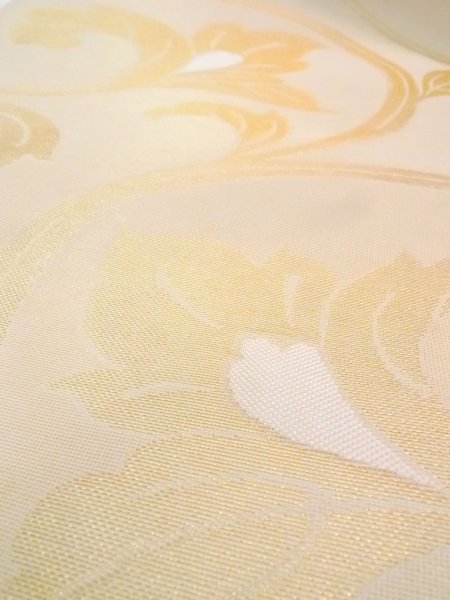画像8: N0913N 袋帯 女性用着物 シルク(正絹)  光沢のある ベージュ 葉 【中古】 【USED】 【リサイクル】 ★★★☆☆ (8)