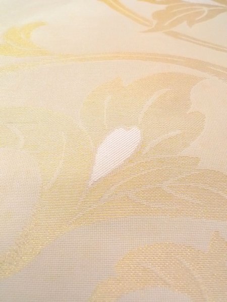 画像10: N0913N 袋帯 女性用着物 シルク(正絹)  光沢のある ベージュ 葉 【中古】 【USED】 【リサイクル】 ★★★☆☆ (10)
