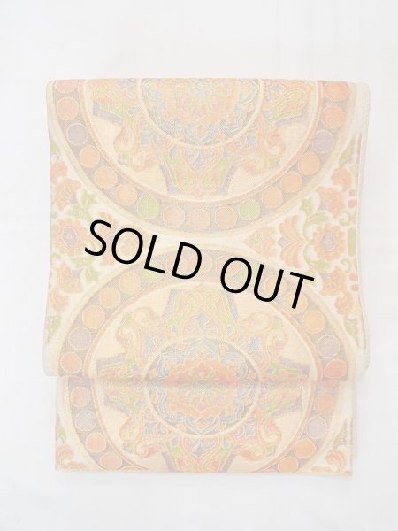 画像2: N0913O 袋帯 女性用着物 シルク（正絹）  光沢のある 橙色 唐花 【中古】 【USED】 【リサイクル】 ★★★★☆ (2)