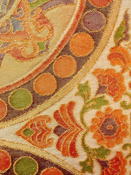 画像6: N0913O 袋帯 女性用着物 シルク(正絹)  光沢のある 橙色 唐花 【中古】 【USED】 【リサイクル】 ★★★★☆ (6)