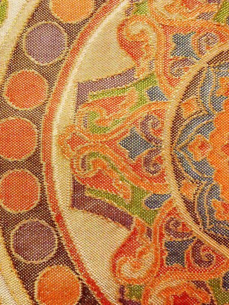 画像7: N0913O 袋帯 女性用着物 シルク(正絹)  光沢のある 橙色 唐花 【中古】 【USED】 【リサイクル】 ★★★★☆ (7)