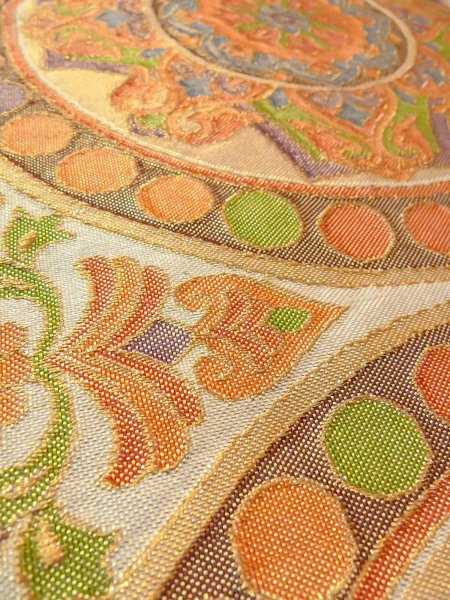 画像10: N0913O 袋帯 女性用着物 シルク(正絹)  光沢のある 橙色 唐花 【中古】 【USED】 【リサイクル】 ★★★★☆ (10)