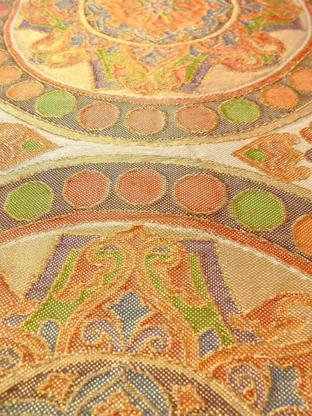 画像11: N0913O 袋帯 女性用着物 シルク(正絹)  光沢のある 橙色 唐花 【中古】 【USED】 【リサイクル】 ★★★★☆ (11)
