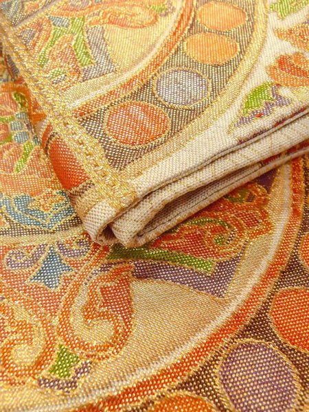 画像12: N0913O 袋帯 女性用着物 シルク(正絹)  光沢のある 橙色 唐花 【中古】 【USED】 【リサイクル】 ★★★★☆ (12)