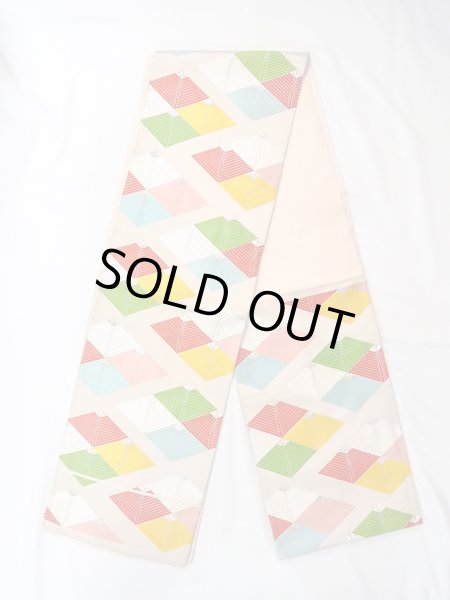 画像1: N0913Q 袋帯 女性用着物 シルク(正絹)   アイボリー 菱 【中古】 【USED】 【リサイクル】 ★★★★☆ (1)