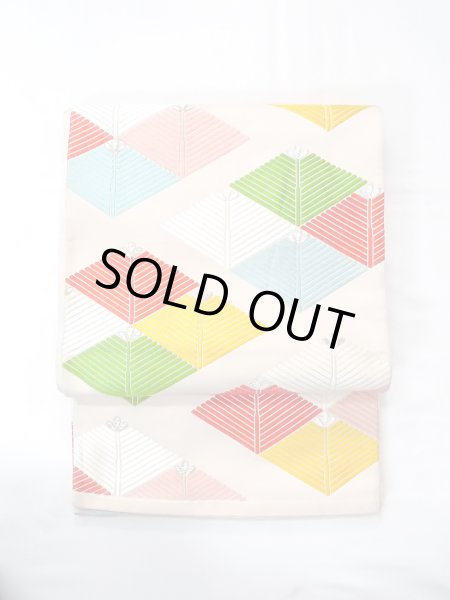 画像2: N0913Q 袋帯 女性用着物 シルク(正絹)   アイボリー 菱 【中古】 【USED】 【リサイクル】 ★★★★☆ (2)