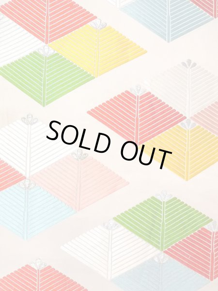 画像3: N0913Q 袋帯 女性用着物 シルク(正絹)   アイボリー 菱 【中古】 【USED】 【リサイクル】 ★★★★☆ (3)