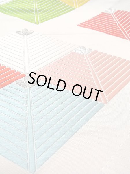 画像9: N0913Q 袋帯 女性用着物 シルク(正絹)   アイボリー 菱 【中古】 【USED】 【リサイクル】 ★★★★☆ (9)