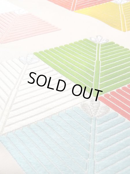 画像10: N0913Q 袋帯 女性用着物 シルク(正絹)   アイボリー 菱 【中古】 【USED】 【リサイクル】 ★★★★☆ (10)