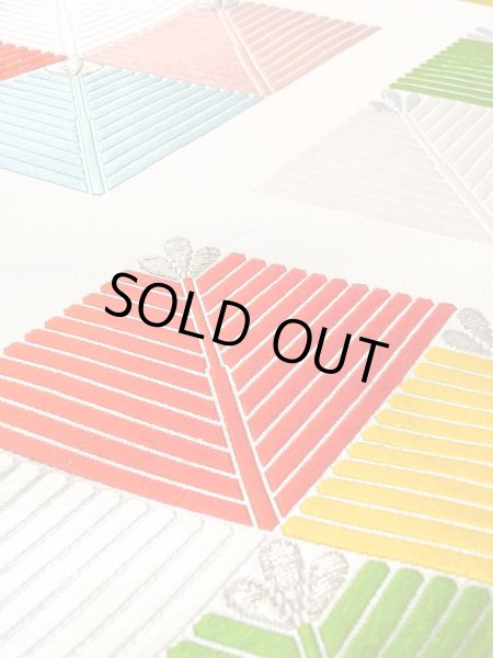 画像11: N0913Q 袋帯 女性用着物 シルク(正絹)   アイボリー 菱 【中古】 【USED】 【リサイクル】 ★★★★☆ (11)