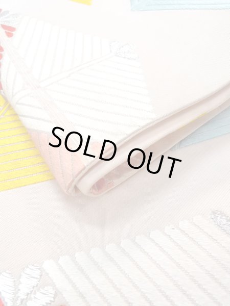 画像12: N0913Q 袋帯 女性用着物 シルク(正絹)   アイボリー 菱 【中古】 【USED】 【リサイクル】 ★★★★☆ (12)