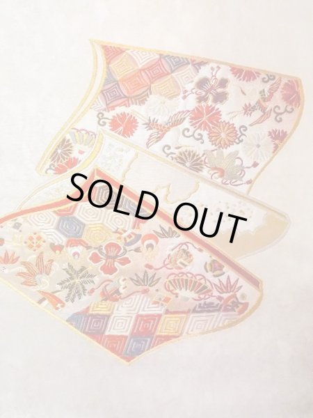 画像3: N0913T 袋帯 女性用着物 シルク(正絹)  光沢のある 銀色 菊 【中古】 【USED】 【リサイクル】 ★★☆☆☆ (3)