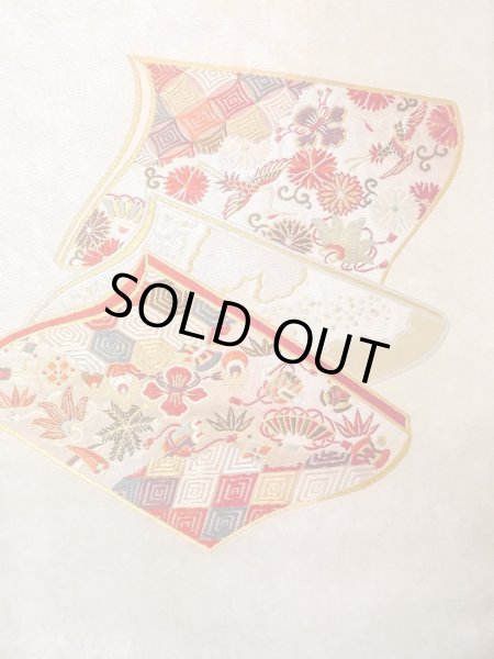 画像4: N0913T 袋帯 女性用着物 シルク(正絹)  光沢のある 銀色 菊 【中古】 【USED】 【リサイクル】 ★★☆☆☆ (4)