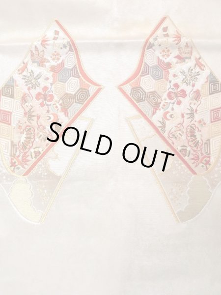 画像6: N0913T 袋帯 女性用着物 シルク(正絹)  光沢のある 銀色 菊 【中古】 【USED】 【リサイクル】 ★★☆☆☆ (6)