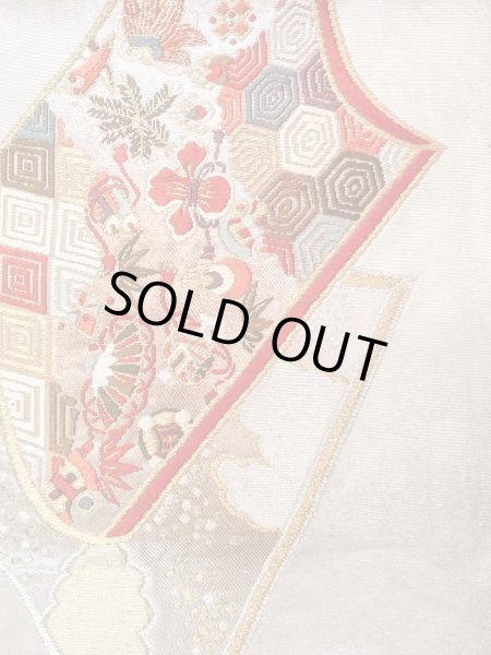 画像7: N0913T 袋帯 女性用着物 シルク(正絹)  光沢のある 銀色 菊 【中古】 【USED】 【リサイクル】 ★★☆☆☆ (7)