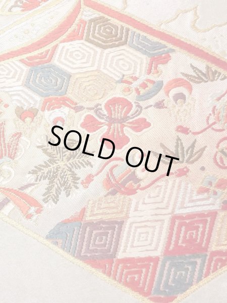 画像8: N0913T 袋帯 女性用着物 シルク(正絹)  光沢のある 銀色 菊 【中古】 【USED】 【リサイクル】 ★★☆☆☆ (8)