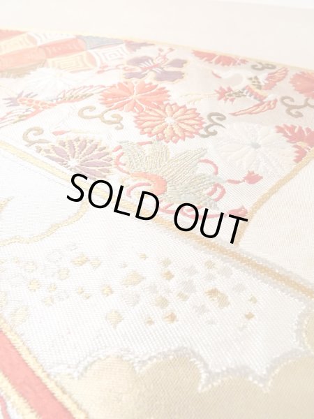 画像10: N0913T 袋帯 女性用着物 シルク(正絹)  光沢のある 銀色 菊 【中古】 【USED】 【リサイクル】 ★★☆☆☆ (10)