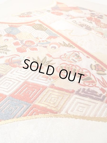 画像11: N0913T 袋帯 女性用着物 シルク(正絹)  光沢のある 銀色 菊 【中古】 【USED】 【リサイクル】 ★★☆☆☆ (11)